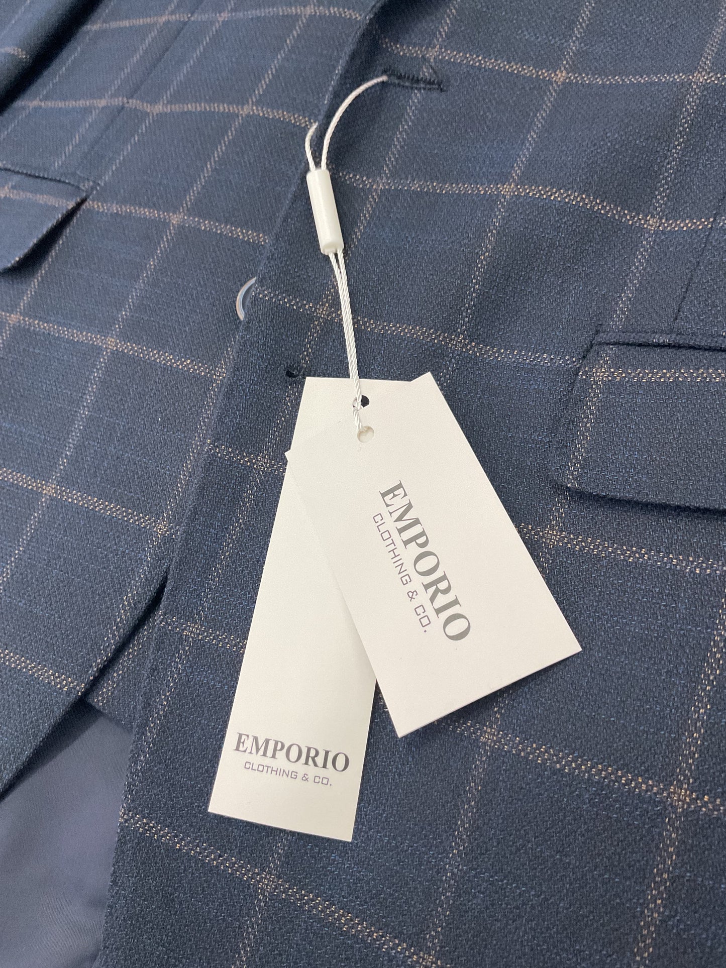 Abito emporio a quadri, fondo blu