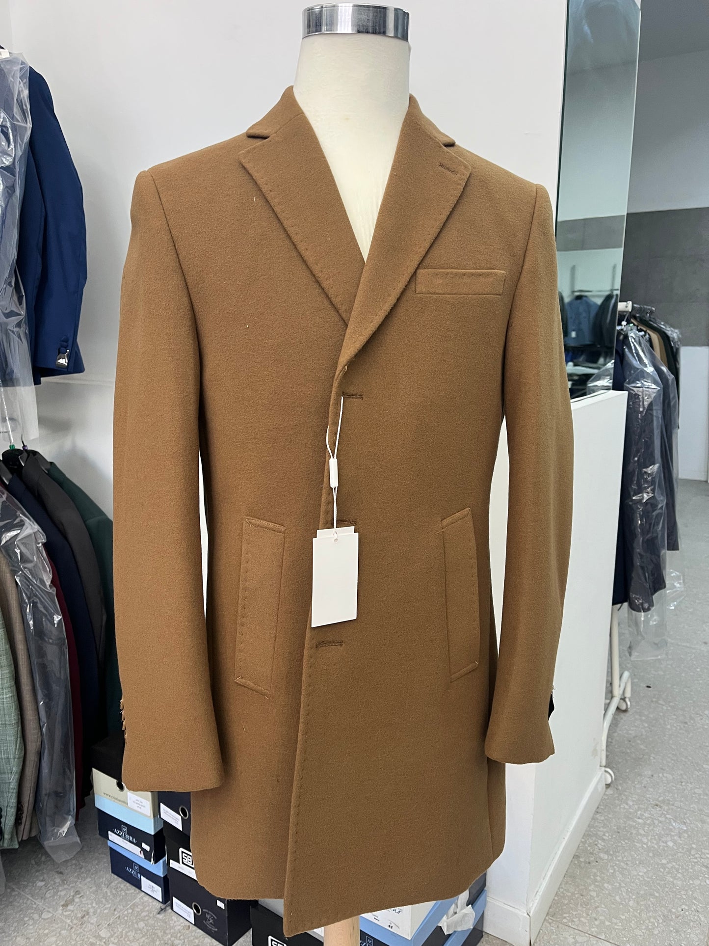 cappotto mono petto cammello