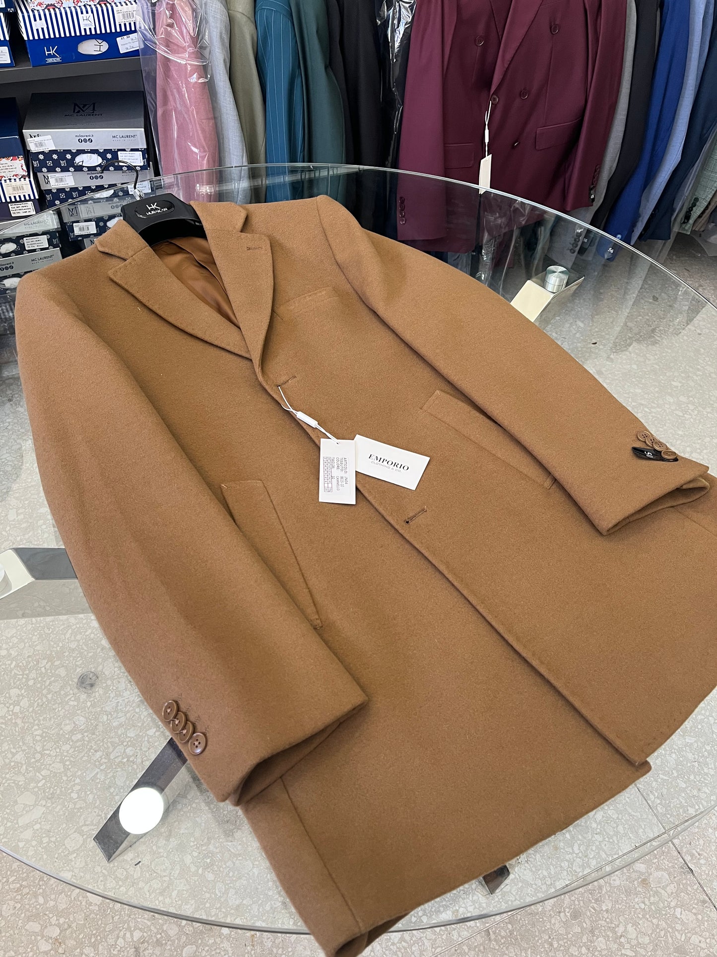 cappotto mono petto cammello
