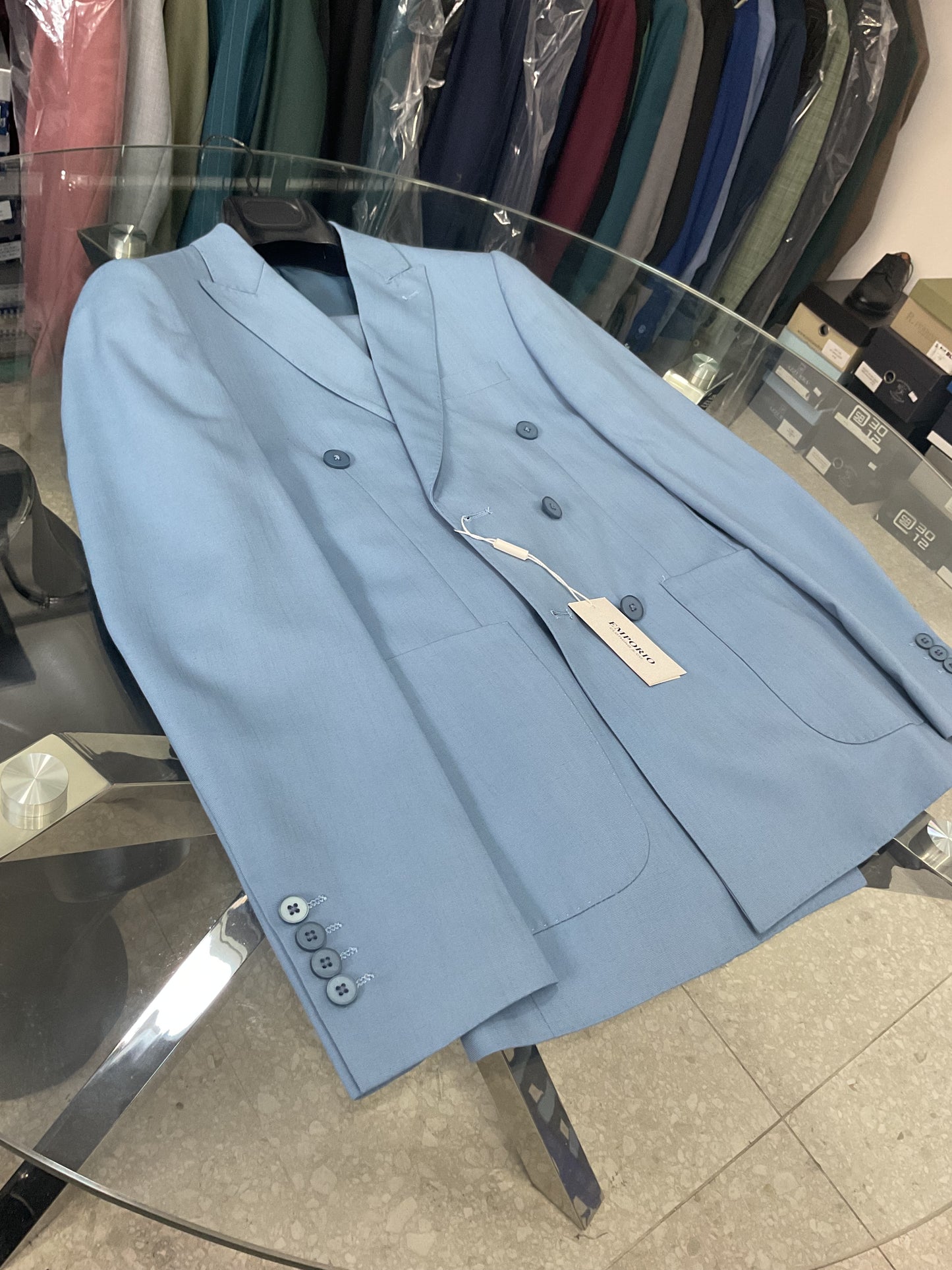 abito emporio, doppiopetto, colore azzurro