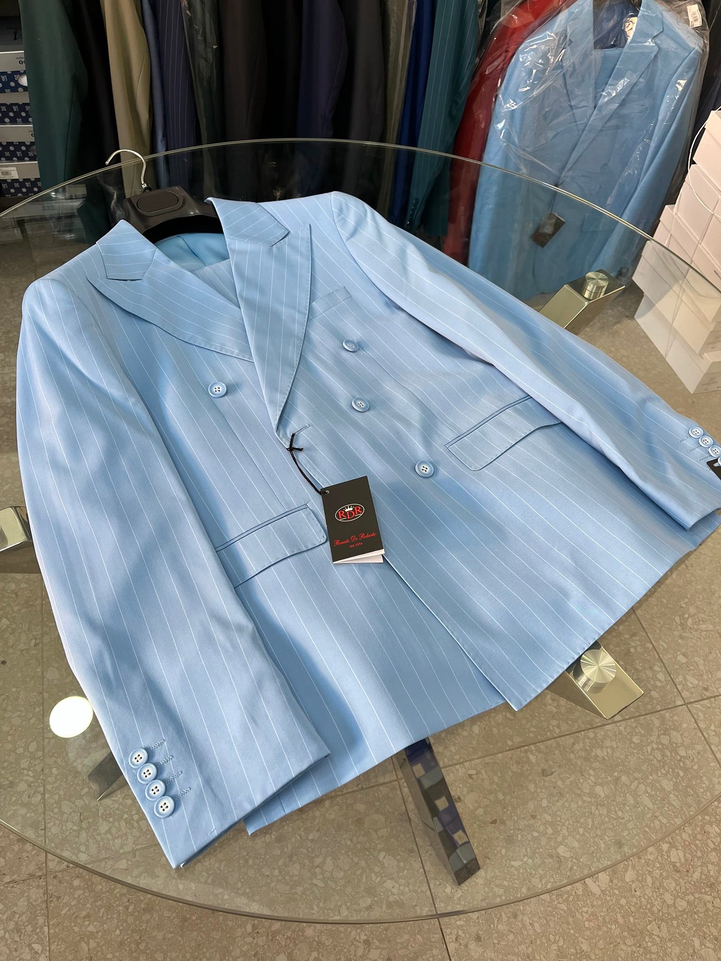 Doppio petto azzurro gessato
