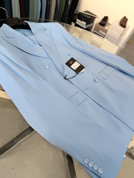 Doppio petto calibrato azzurro gessato e beige